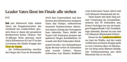 Italienischer Zeitungsartikel zur Tour de Suisse